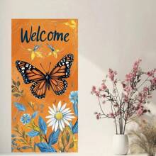 2D 门横幅，门框装饰，1 件，春花与蝴蝶主题元素门框装饰横幅，门悬挂背景标志，节日装饰，户外旗帜，35.4x70.8 英寸