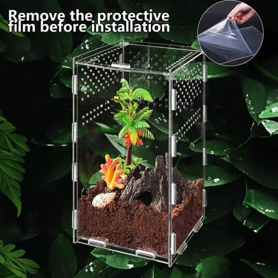 (Ta bort skyddsfilmen som täcker akrylen före användning) 1 st akryl PVC-terrarium, spindeluppfödningslåda, reptilmatningslåda (temperaturmätare ingår ej)