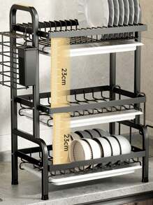 Multifunctional 3-Tier Iron And Plastic Dish Rack - 黑色 - 查看 4