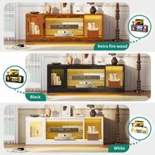 TV Stand Cabinet Unit, 65 Inch TV Unit TV Table, Modern Style With Open Adjustable Glass Storage Shelves, White -By GeoTower - White - View 7