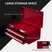DURHAND 2 Drawer Tool Chest, Lockable Metal Tool Box With Ball Bearing Runners, Portable Toolbox, 460mm X 240mm X 220mm, Red - Red - View 5