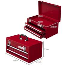DURHAND 2 Drawer Tool Chest, Lockable Metal Tool Box With Ball Bearing Runners, Portable Toolbox, 460mm X 240mm X 220mm, Red - Red - View 3