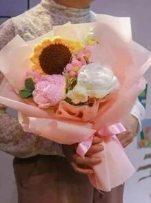 手工针织玫瑰花束，手工装饰，情人节礼物，朋友和姐妹 - 彩色 - 查看 7