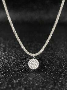 1pc 925 Sterling Silver Cubic Zirconia Round Pendant Necklace, Women's Jewelry, Party Gift, Engagement Wedding Eternal Promise Necklace, Exquisite Jewelry - Diamond Medal Necklace - View 5