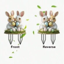 1 件，复活节兔子花园堆叠，2D Yaranli 双兔雕像带复活节彩蛋，用于户外草坪和花园装饰，复活节主题装饰 - 彩色 - 查看 10