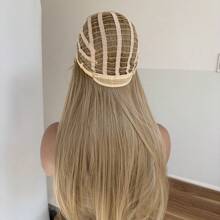 For Party Soft Layered Daily Wear Blended Blonde Dress Up Wigs Wear And Go Wig Rose Mesh Net With Bangs Synthetic Hair Long Straight Natural