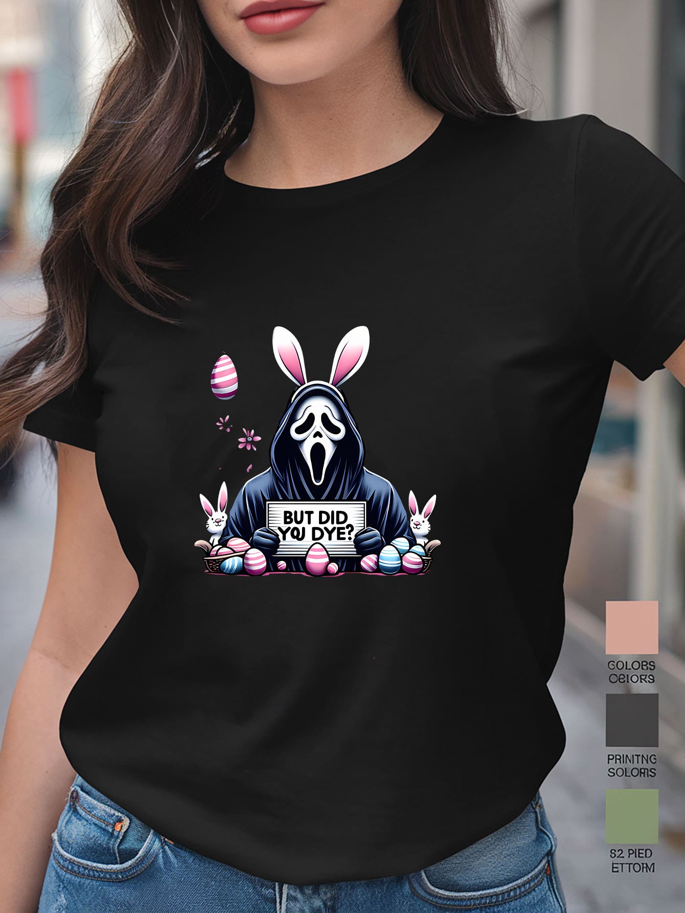 Women's  Screaming Easter Headshot  Valentines Day T-Shirt, 220gsm Round Neck Casual Heavy Pure Cotton T-Shirt (1 PC) - Black - View 1