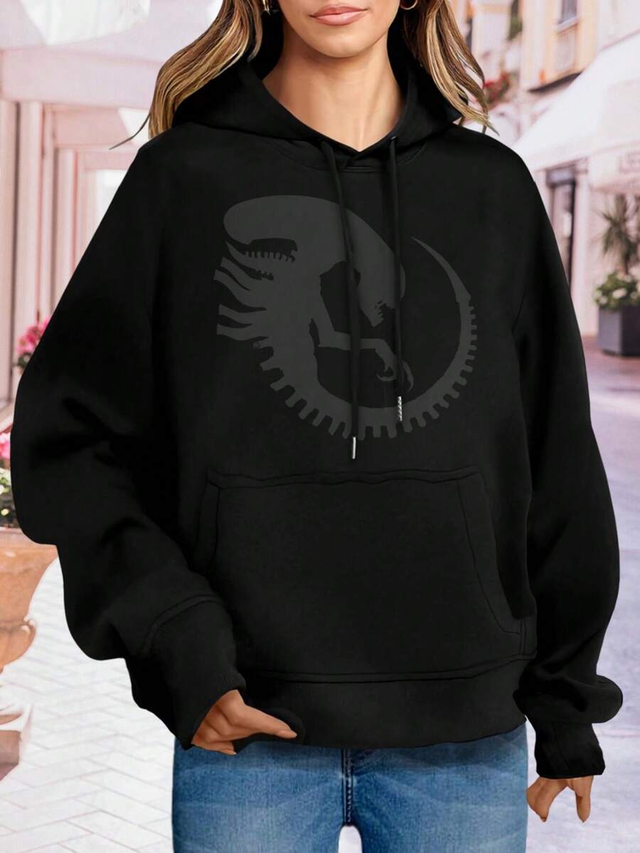 Women's Alien Sweatshirt Cute  Alien Graphic Tees Tops For Ladies - Negro - Ver 1