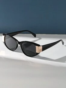 优雅休闲黑色太阳镜，复古椭圆猫眼塑料镜框，经典设计，适合户外旅行、海滩度假、日常佩戴，夏季防紫外线驾驶眼镜，男女通用 - 黑色 - 查看 3
