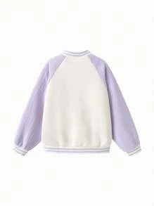 Balabala Girls' Color-Block Baseball Jacket, Spring Preppy Look