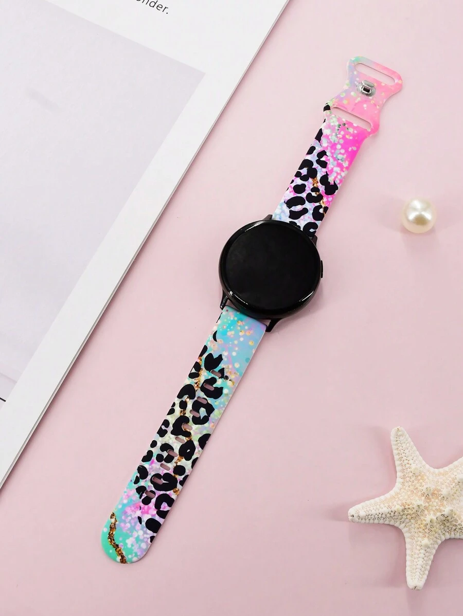 1PC Pink Blue Leopard Printed Silicone Bracelet Sport Style Watch Strap Compatible With Samsung Galaxy Watch4/Watch4 Classic/Watch5/Watch5 Pro/Watch6/Watch6 Classic/Watch7 Watch Bands
