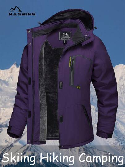 NASBING Women's Winter Skiing Jacket Water Resistant Windproof Thermal Lined Hooded Thermal Winter Clothes Windbreaker Hiking Skiing Camping Mountaining Coat