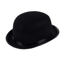 Men Women Roll-Up Brim Fedora Bucket Caps Classic Wool Round Bowler Hats Bow Cloche Hat Party Costume Accessory - 黑色 - 查看 1