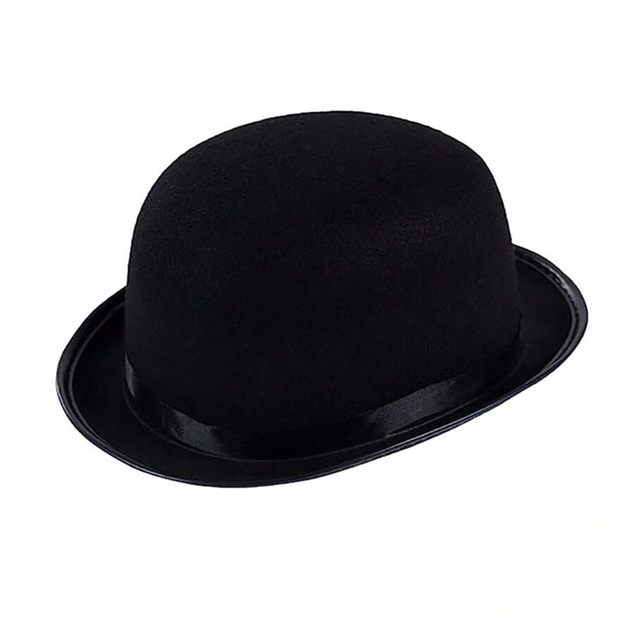 Men Women Roll-Up Brim Fedora Bucket Caps Classic Wool Round Bowler Hats Bow Cloche Hat Party Costume Accessory - 黑色 - 查看 1
