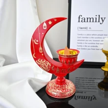 1pc Arabic Creative Embossed Star & Moon Shaped Incense Burner Home Decor, Essential Rama Festival Aroma Diffuser, Gold Plated Resin Craft Ornament - Multicolor - View 5