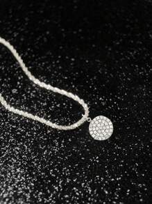 1pc 925 Sterling Silver Cubic Zirconia Round Pendant Necklace, Women's Jewelry, Party Gift, Engagement Wedding Eternal Promise Necklace, Exquisite Jewelry - Diamond Medal Necklace - View 6