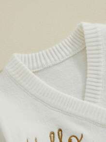 Newborn Baby Girls Wrap Sweater Rompers Hello World Letter Embroidery Tie Up Long Sleeve Bodysuit Jumpsuits For Infant Toddler Casual Clothes - 白色 - 查看 6