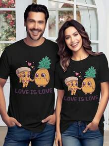 Love is Love Pineapple Pizza Pride LGBTQ+ T-Shirt Gay Lesbian Trans Bi Ace - Negro - Ver 1