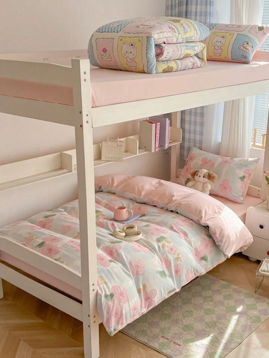 4pcs Bedding Set, Double-Sided Print Design AB Version, Includes 1pc Duvet Cover + 1pc Bed Sheet + 2pcs Pillowcases, Brushed Soft Touch, Fade Resistant, Antibacterial & Warm