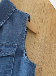 Fashion Denim Tank Dress For Tween Girls, Sleeveless Collar Versatile Mid-Length Dress, Summer 2025 New Arrival - Blue - View 4