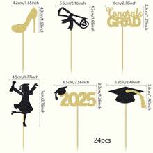 12/24pcs 2025 Graduation Theme Cupcake Toppers, Glitter Design, Class Of 2025, Congrats Grad, Suitable For 2025 Graduation Theme Birthday Party Supplies - Multicolor - View 9