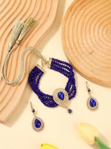 女士项链耳环套装，流行首饰套装，复古宫廷风格，新娘婚礼派对项链耳环套装