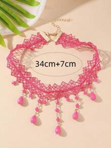 1pc Sexy Orange Crystal Teardrop Lace Trim Necklace, Versatile Colorful Necklace For Women To Wear For Spring Parties & Events - Choker Necklace - View 10