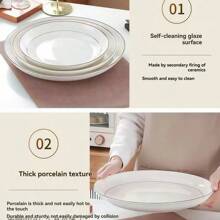 8-Inch Handpainted Gold-Lined, New Design, Gold-Rimmed Ceramic Round Plate, Nordic Style, Minimalist Steak Plate, Fruit Plate, Dessert Plate, Appetizer Plate, Serving Dish, Kitchen Dining Utensil