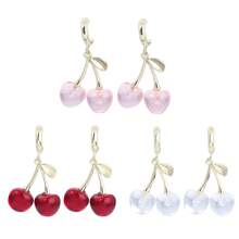1 件时尚透明樱桃设计吊坠耳环，女士水钻心形耳环，情人节礼物，妈妈，母亲，母亲节，礼物