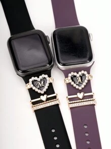 4Pcs/ Set Of Heart Alloy Alphabet Strap Charms Compatible With Apple Watch Band Accessories Decoration For Smart Watch Band Series Charms