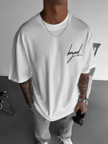 Men's Drop Shoulder Short Sleeve Street Style T-Shirt, Casual Everyday Wear - White - View 4