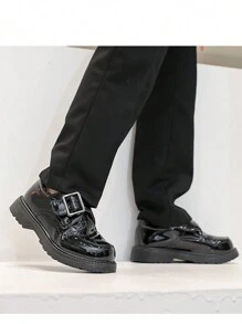 Boys' Fashionable Black Soft Sole Leather Dress Shoes, British Style