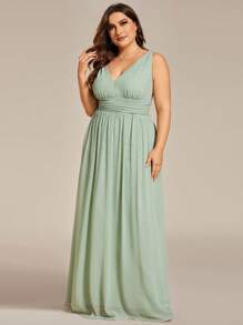 Elegant Sleeveless Pleated High Waist Sage Green Bridesmaid Maxi Dress, Formal Long Gown, Spring Wedding Guest Attire, Holiday Women Dress - Mint Green - View 4