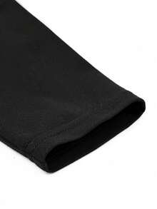 Plus Size Solid Color Casual Long Sleeve T-Shirt, Autumn - Black - View 3