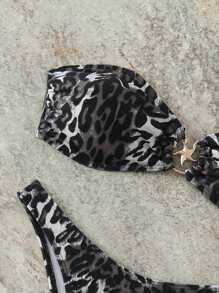 New Leopard Print Bandeau Bikini Set, Sexy Women Swimwear, For Summer Beach Vacation - Multicolor - View 6
