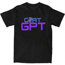 Cats GPT T-Shirt Beach Artificial Intelligence Y2K Funny T-Shirts Cotton Popular Tshirt For Man Short-Sleeve Pattern Tees - Black - View 1