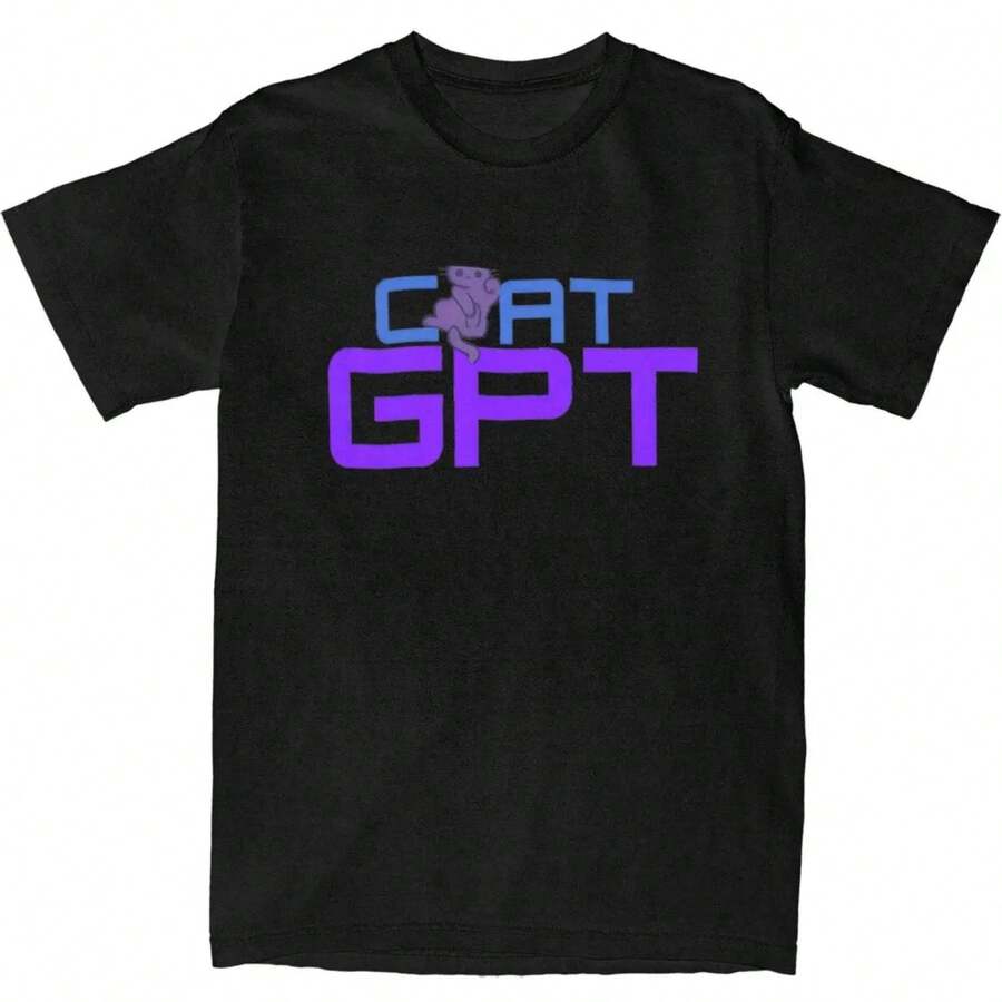 Cats GPT T-Shirt Beach Artificial Intelligence Y2K Funny T-Shirts Cotton Popular Tshirt For Man Short-Sleeve Pattern Tees - Black - View 1