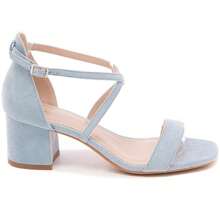 Cross Strap Heeled Shoes With Buckle - Blue - View 2