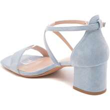 Cross Strap Heeled Shoes With Buckle - Blue - View 3