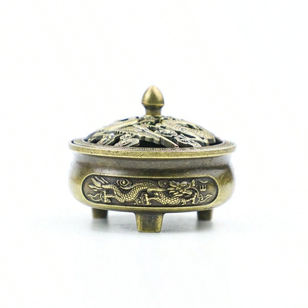 1pc Bronze-Color Vintage Style Dragon & Phoenix Embossed Incense Burner, Home Decor