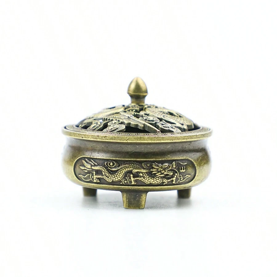 1 件古铜色复古风格龙凤浮雕香炉，家居装饰 - 龍鳳香爐 - 查看 1