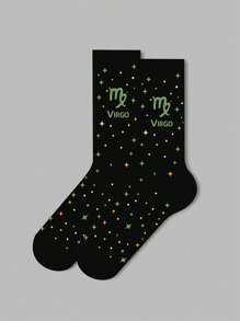 1 par de calcetines con diseño de signos del zodíaco para mujer, calcetines blancos, calcetines negros, calcetines hasta el tobillo, calcetines artísticos, calcetines deportivos, calcetines de moda, calcetines para niñas, calcetines tipo crew, calcetines sencillos, calcetines casuales, aptos para uso diario