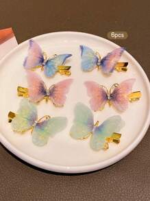 6 chiếc kẹp tóc hình bướm nhiều màu sắc, phụ kiện tóc thời trang dễ thương thích hợp sử dụng hàng ngày - Nhiều màu - Xem 5