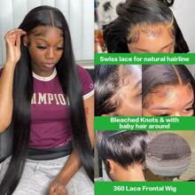 bling hair 36 Inch 200% Density Straight Wigs Human Hair 360 Transparent Full Lace Frontal Wigs For Women 13x4 13x6 Lace Front Human Hair Wig Pre Plucked Pre Cut 6x4 Lace Glueless Wig 4x4 Closure Wig - Natural Black - 查看 5