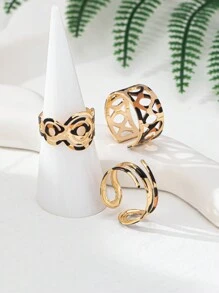 3 buc/Set Inele cu model spiralat cu picătură de apă cu picătură de apă cu imprimeu leopard, potrivite pentru cadouri, petreceri, ținute zilnice, casual șic