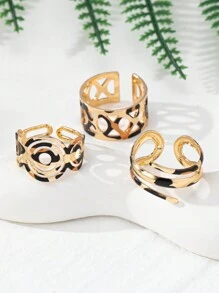 3 buc/Set Inele cu model spiralat cu picătură de apă cu picătură de apă cu imprimeu leopard, potrivite pentru cadouri, petreceri, ținute zilnice, casual șic
