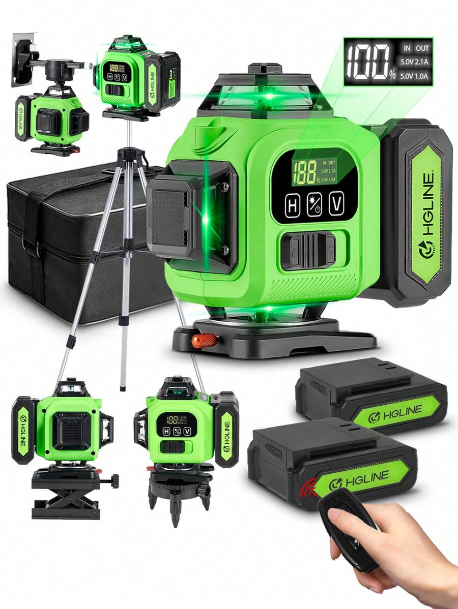 16 Lines 4D Laser Levels 360 Horizontal Vertical Green Line Laser Level Self Leveling Measuring Leveling Tool - 三腳架套裝-1.5m - 查看 1