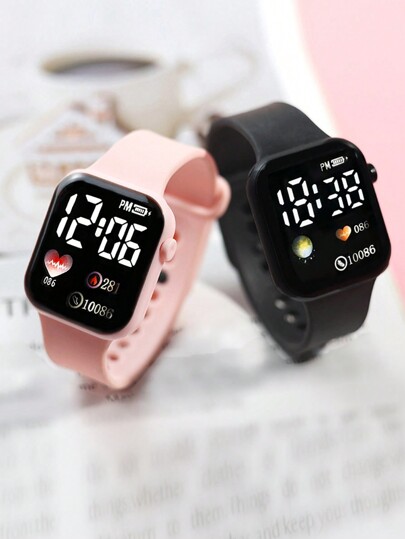 2pcs Set Casual Fashion LED Electronic Watch, Perfect Gift For Couples, Versatile For Daily Wear And Gatherings