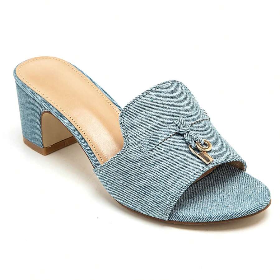 Heeled Shoes With Strap And Buckle Detail - Blue - View 1