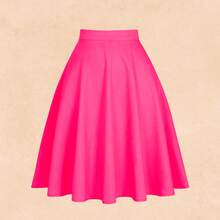 Conjunto falda y camiseta manga corta cintura alta vuelo ajuste femenino - Rosa Fucsia - Ver 2